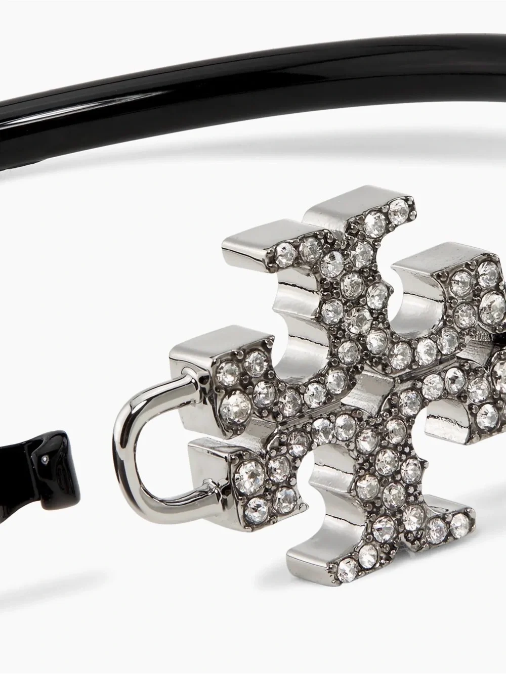 NWT Tory Burch Eleanor Pavé Double T Black Enamel Cuff Bracelet